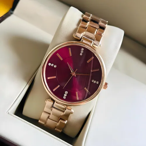 ILOZ Luxury New Elegance Rose Gold maroon Women Watches Sky Ladies Steel Belt Analog Quartz Wrist Watch For Girls
