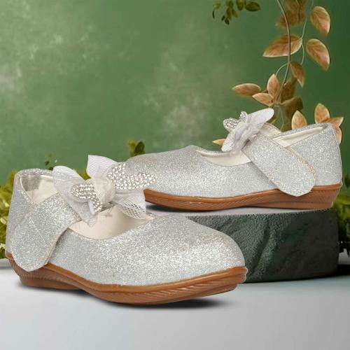 SUNMI FOOTWEAR Bellies for Girls Kids | Sparkle Glitter Shiny PU Leather Girl's Party Ballerina Belly Sandal Shoes | (Silver)