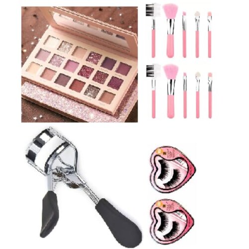 Pink Spirit cosmetics Eye lash Curler Parlor Eye/Eye Shadow Palette (18 Shade in 1 Kit)/ Makeup Combo Kit/Fake False Eyelashes With Glue Set