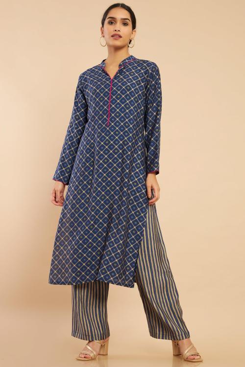 Soch Women Navy Blue Printed Salwar Suit