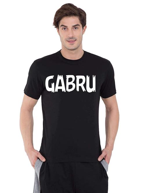 AMIBUOYANT Men Black Gabru Printed Cotton T-Shirts