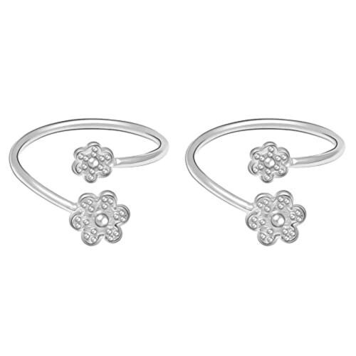 Giva Sterling Silver Dual Flower Toe Ring For Women