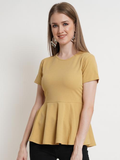 Popwings Casual Short Sleeve Solid Women Skin Cream Peplum Top ! Pelum Style Girls Regular Tops