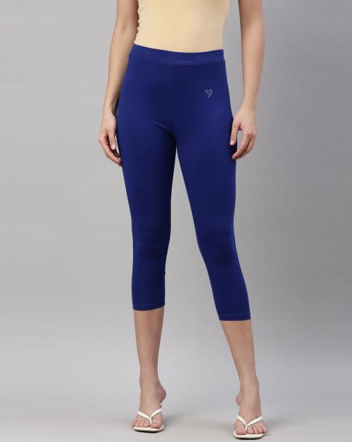 TWIN BIRDS Women Blue Solid Cotton Capri Length Leggings