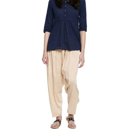 GO COLORS Women Beige Solid 100% Cotton Salwar