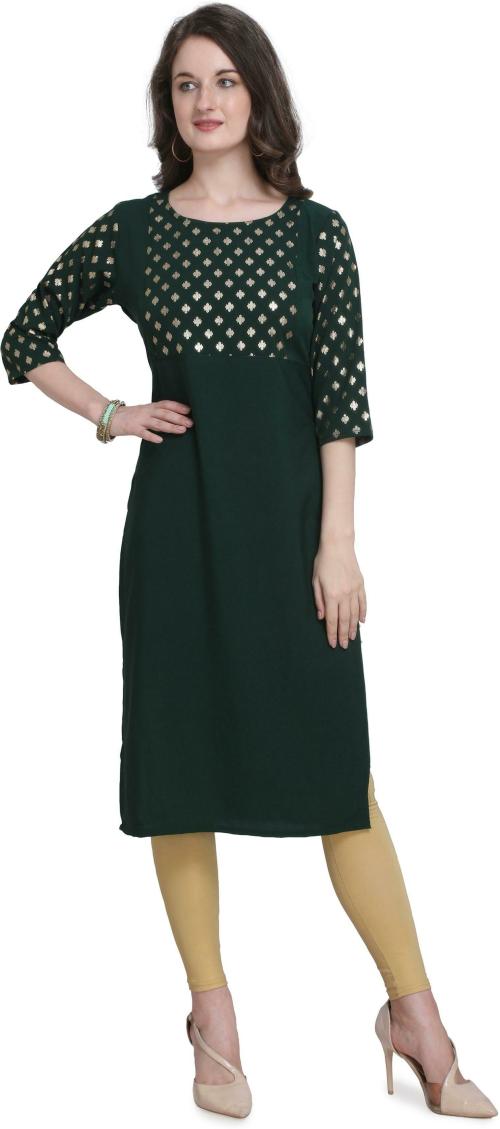 Stree Mantra Women Dark Green Printed Poly Crepe Single Straight Kurta (L)