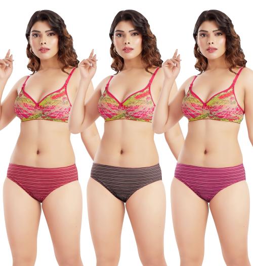 Mansi lingeries women's cotton printed panty,multi color (pack of 3), inner elastic panty - L