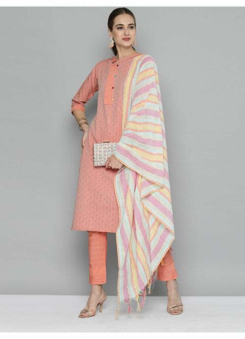 KVSFAB Women's Orange Handloom Cotton Unstitched Dress Material