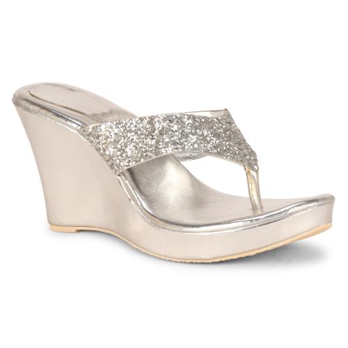 silver wedge heels
