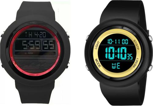 Jamvai Digital Black Dial Black Strap Watch For Couple