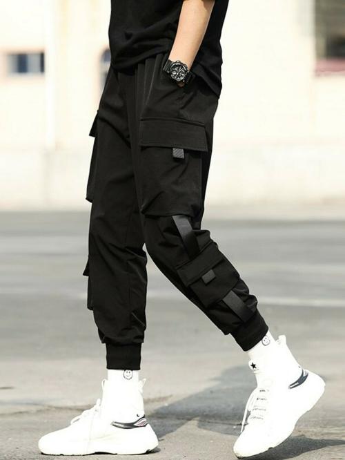 Maniac Trackpant/mens trackpant/men pant/trackpant/Maniac Solid Mens Black Loose Fit Polyester Cargo Trackpant