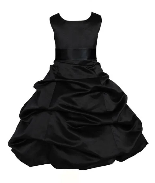 Wish Littlle Baby Girl Black Satin A-Bubbles Line Knee Length Dress Frock - 12 Months-24 Months