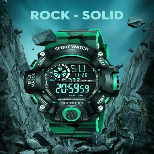 IIK Collection Army Design Strap Multi-Functional Backlight Digital Dial Sports Watch for Men & Boy -(IIK-DG-011-Green)