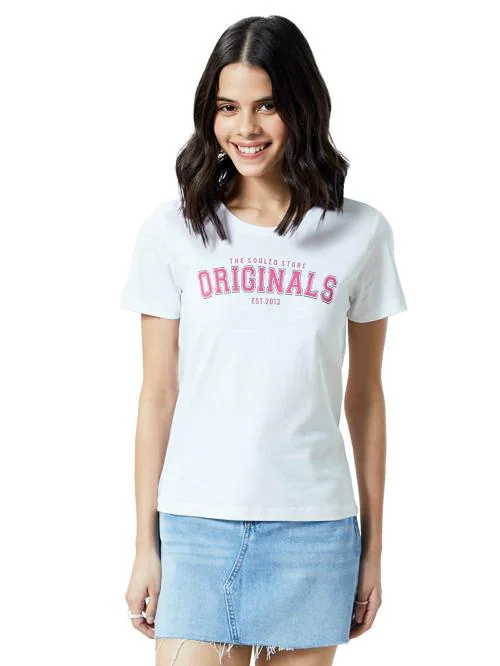 The Souled Store Women White Printed Cotton T-Shirts