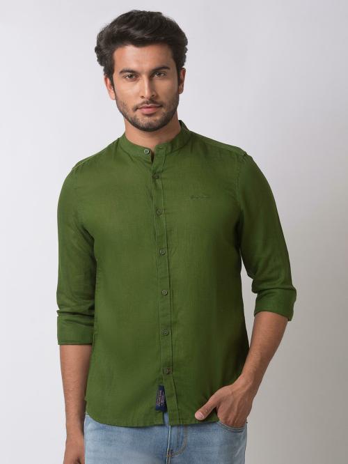 Being Human Green Long Sleeve Slim Fit Shirts