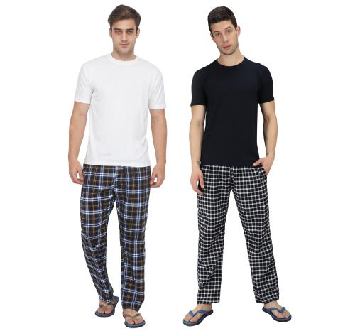 Fflirtygo Mens Combo Cotton Pyjama, Cotton Export Quality Fabric,Check Pyjama for Men Night Wear