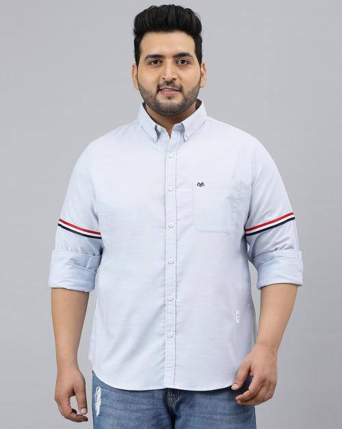 Thomas Scott Men Blue Cotton Oxford Fabric Shirt With Patch Pocket (Xxl)