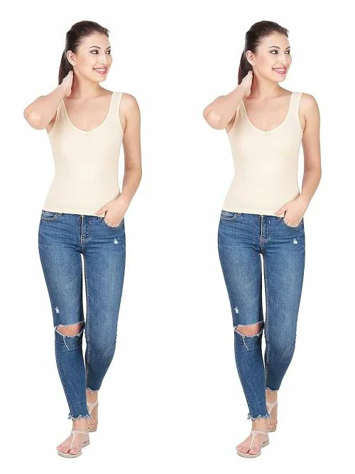 SPLASH Women Beige, Beige Pack of 2 Camisole XXL_Multicolor