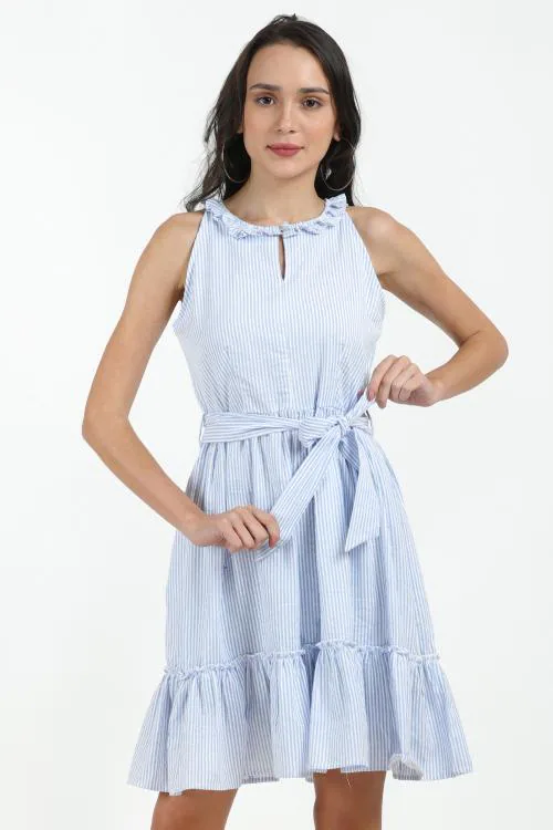 Pretty Loving Thing Women A-Line Printed Midi Short Dress Blue