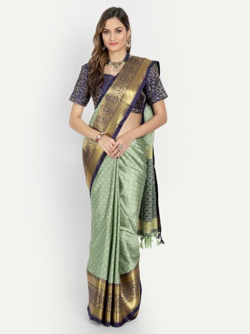 VILLAGIUS Woven Kovai Jacquard, Cotton Silk Saree (Light Green)