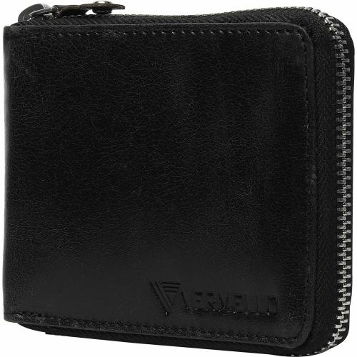 VERMELLO Mens Black Genuine Leather RFID Wallet