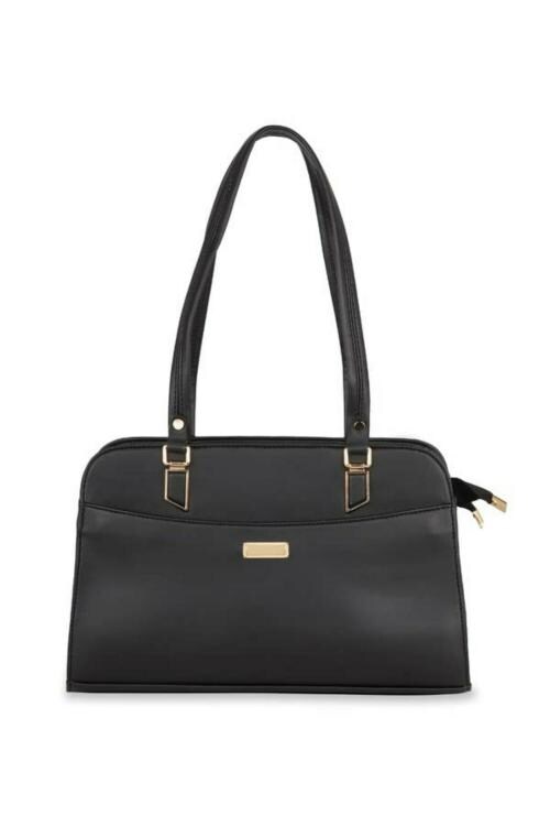 Wrooted Black Faux Leather Handbag Shoulder Bag with Long Strap for