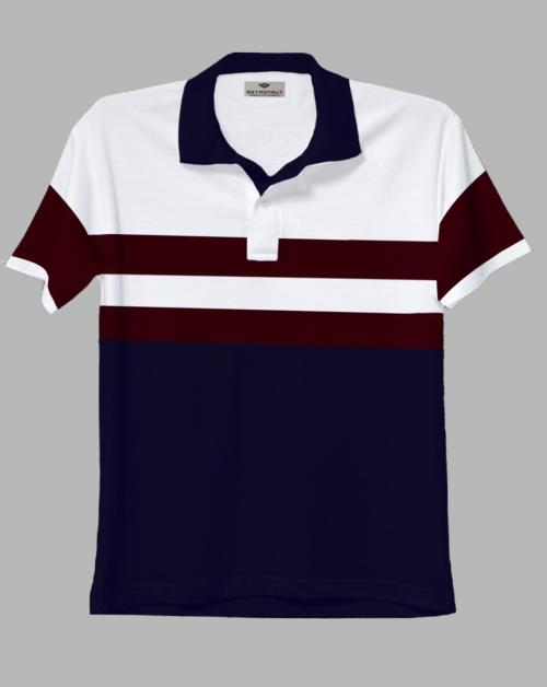 FastColors White Dark Blue Half Sleeve Collar Tshirt