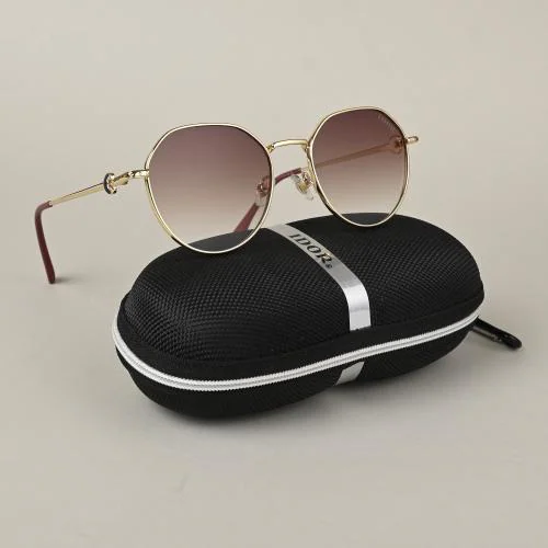 IDOR UV Protected Premium Metal Sunglass for Men & Women | 56042-GD-BRW