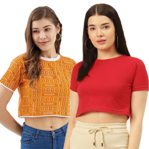 RodZen Pure Cotton Printed Half Sleeve Crop Tshirt(PO2)