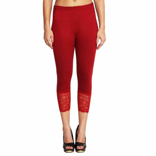 GulGuli Women's Viscose Solid Lace Capri Pack of 1(Maroon) Free Size:(Waist 28 Inches-32 Inches)