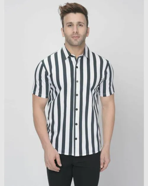 Gritstones Men Striped Casual White, Black Shirt