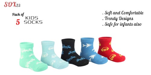 SOX 23 Little Prince's Delight: Combed Cotton Baby Boy Socks- Vibrant Colors, Softness, & Breathable, with New Designs- Pack of 5 (6-9 Months)