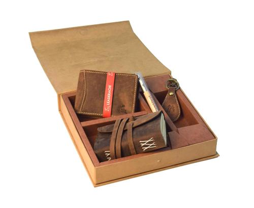 Leaderachi Men Brown Wallet With Diary Key Ring And Pen (Haleatherscom1)