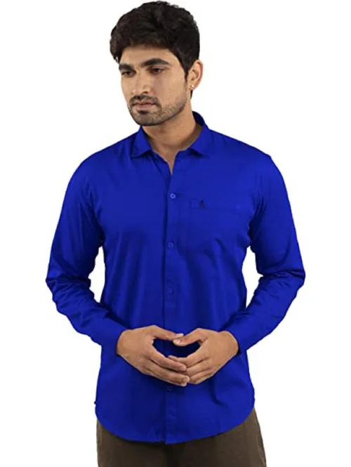 Royal Blue Color Men's Cotton Regular Fit Casual Full Sleeve Shirt Size XXL