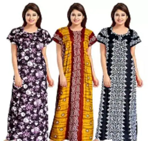 VRSU Women's 100% Cotton Printed Maxi Sleepwear Nightdresses (Combo Pack of 3)
