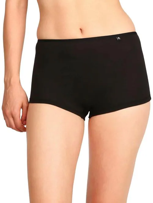 Jockey Style SS04 Women's High Coverage Super Combed Cotton Elastane Stretch Mid Waist Boy Shorts With Concealed Waistband and StayFresh Treatment - Black