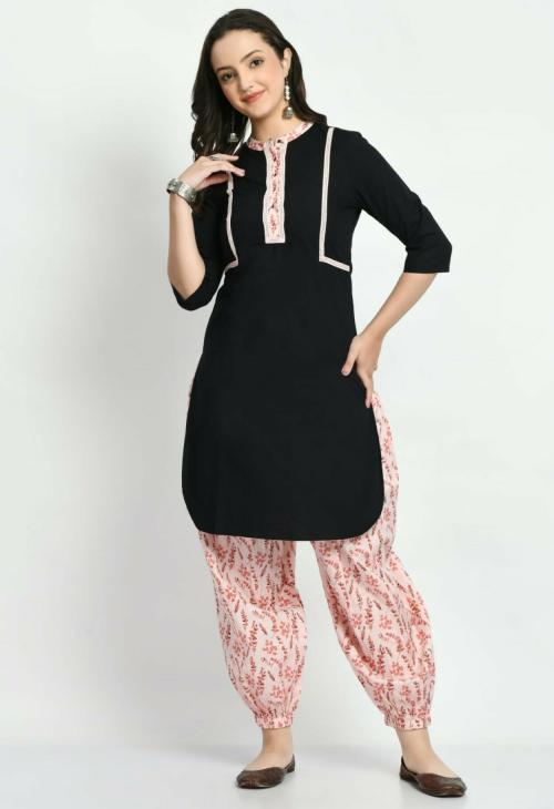 NEEL & NED Black Center Laces Kurta with Fancy Salwar