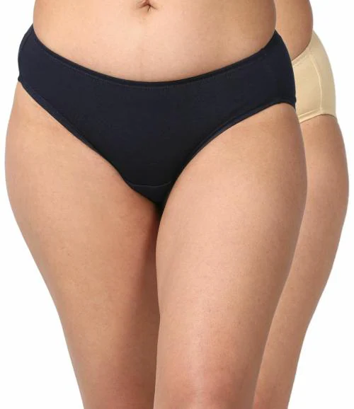 Adira | Leak Proof Panties For Women | Made With Hi-Tech Soft Cotton Crotch | Dry & Hygienic From Everyday Discharge | Leakproof & Breathable | Full Back Coverage | Pack Of 2 | Navy Blue & Skin | XXS