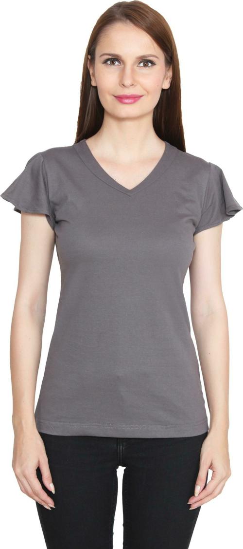 AE Adam n' eve Women Grey Solid Cotton Blend Tshirt