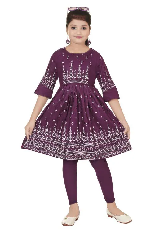 Burbn girls purple kurti leggings set