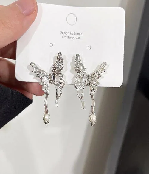 DESTINY JEWEL'S Silver Plated Aesthetic Punk Style Liquid Butterfly Korean Earrings Alloy Drops & Danglers, Hoop Earring, Stud Earring