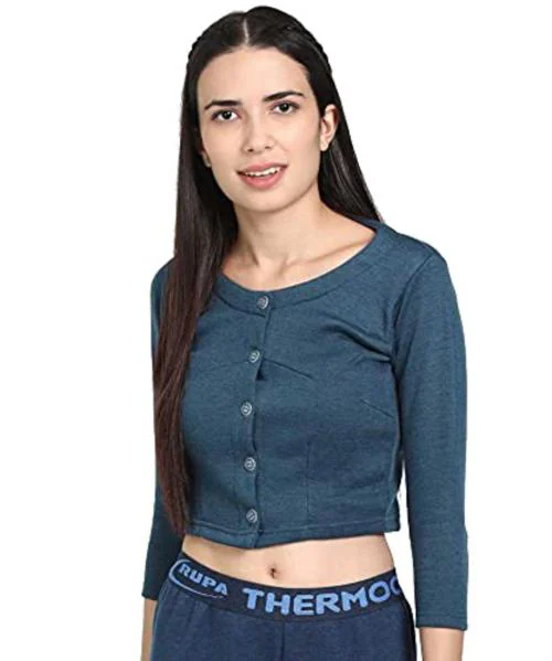 Rupa Thermocot Women Blue Solid Viscose Blend Thermal Tops