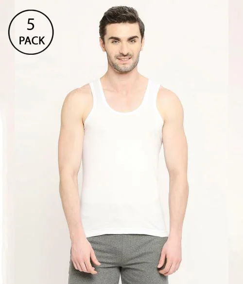 VIP Bonus Classic Men's Snow White Premium Cotton Vest | Pack of 5
