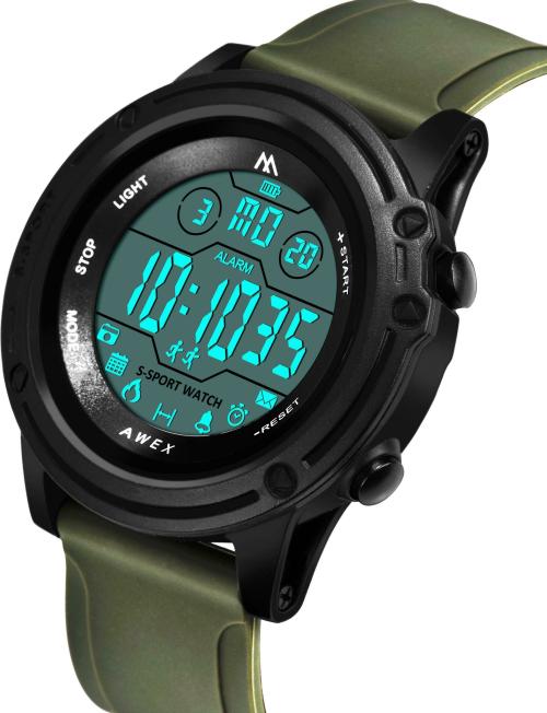 Reborn Digital Watch Grey Dail Green Strap Wrist Digital Watch for Men
