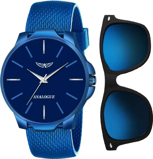 Analogue Analog Blue Dial Blue Strap Watch For Men (448-Blu-Blu-21-Blu-Wayfarer) (Pack Of 2)