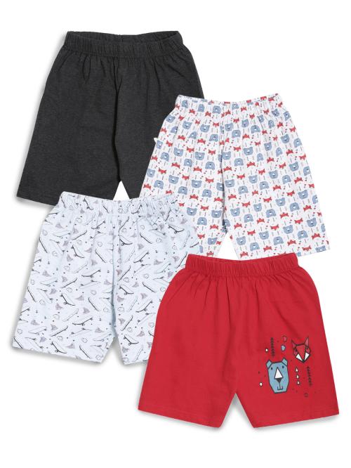 The Boo Boo Club Boys's Regular 100% Cotton Shorts Soft Fabric Printed Elastic Pack of 4 boys shorts | boys dress | shorts for boys