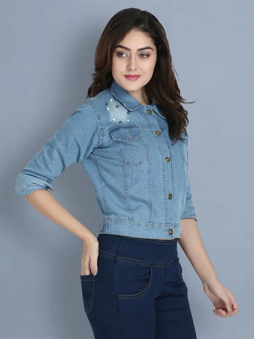 BuyNewTrend Women Light Blue Denim Jacket
