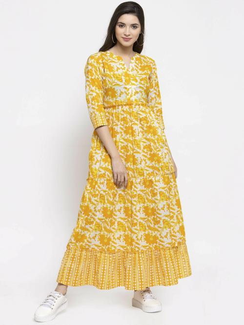 Indibelle Yellow Womens Pure Cotton Maxi Dress (4Xl)