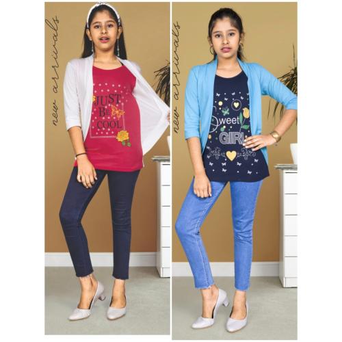 CUTE BEE Kids Girls T-shirt and Top Western Wear Shrugs Party wear Pack of 2 | Multi