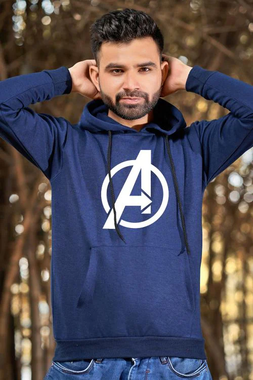 Tween Trends Men Navy Blue Printed Fleece Sweatshirts - XL
